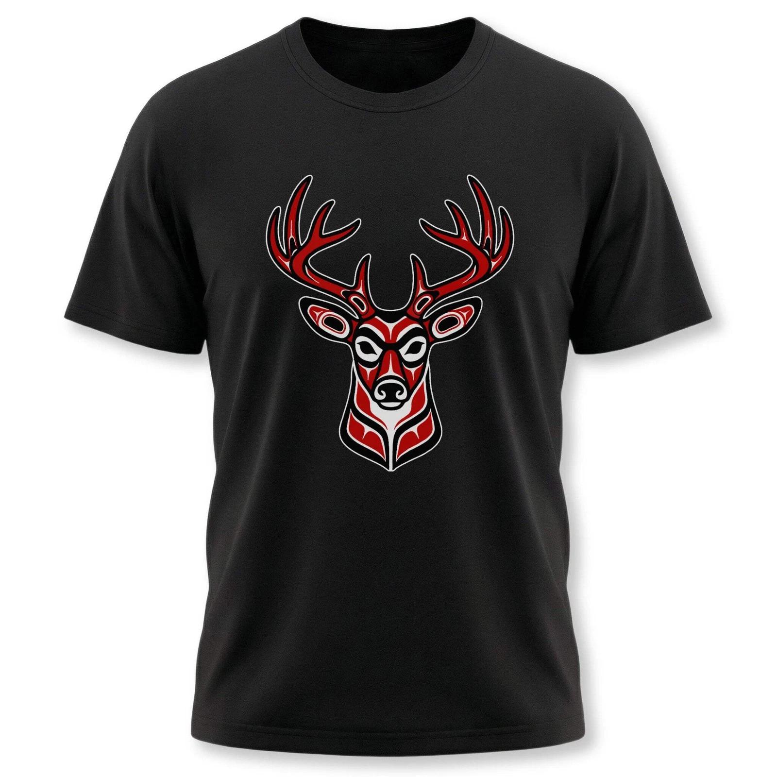 Indigenous Red Deer Head T-Shirt | Pacific Northwest Formline Art Tee Shirt XXXXL