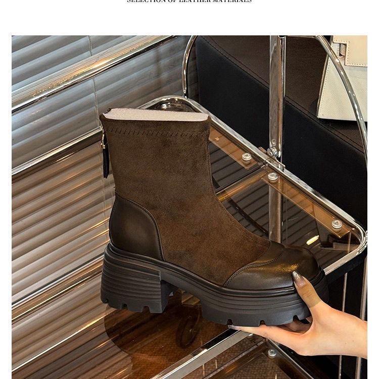 2025 Retro Martin Boots: British Style Petite Platform Chunky Heel, Patchwork, Versatile Height-Enhancing Short Boots for Men