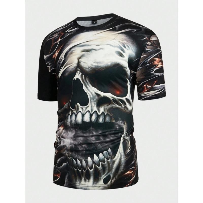 Summer Round Neck 3D Skull Print Top Fashionable Casual Short Sleeved Men's T-shirts