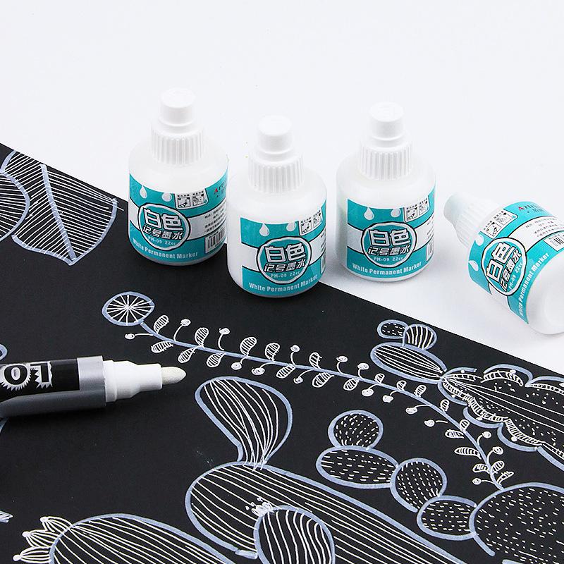 1 Box 22cc White Markers Ink Oil-Based Waterproof Non-Erasable Non-Fading Special Refiller Fluids for White Paint Pens