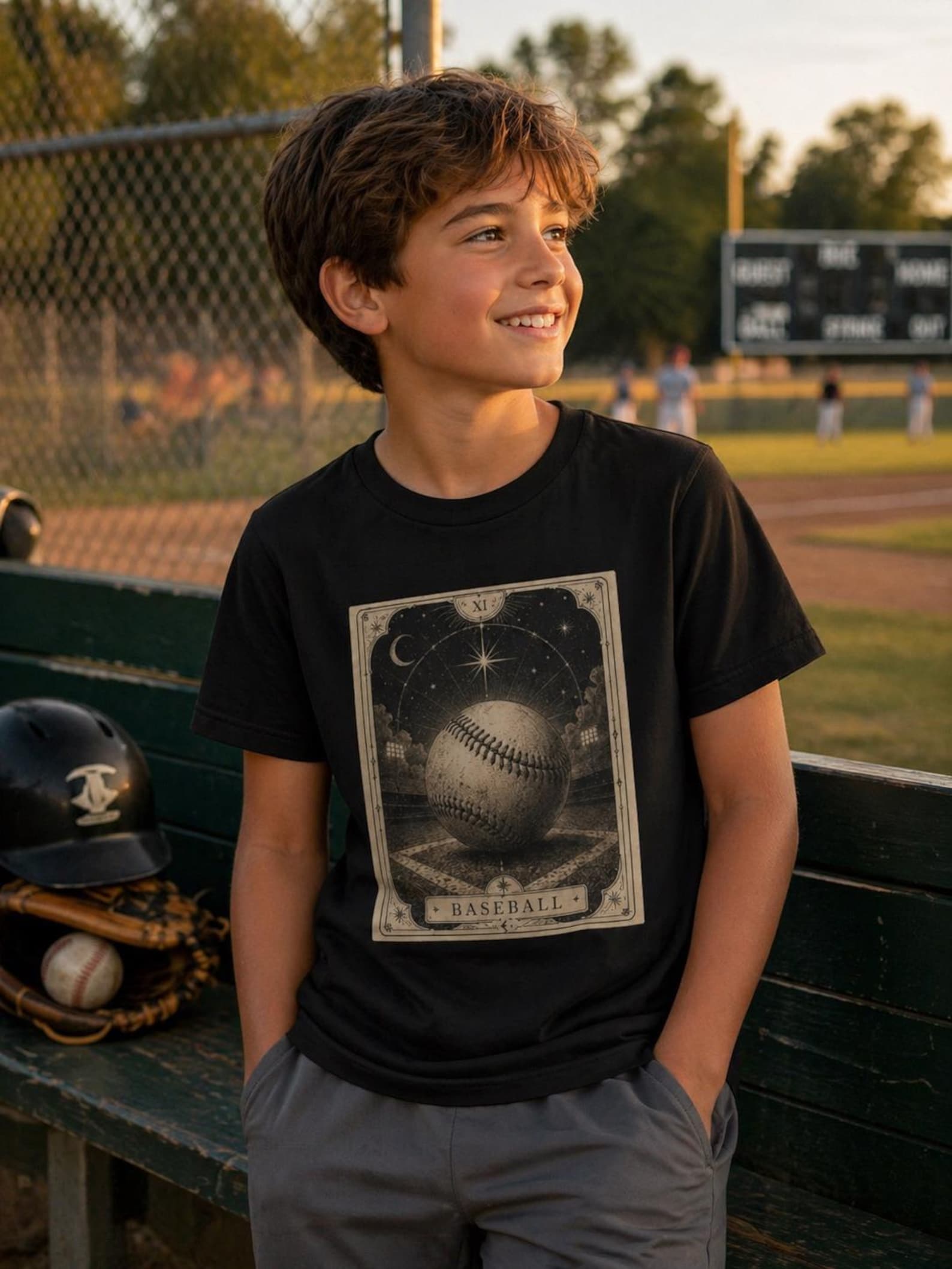 Vintage Baseball Tarot Card Kids Tee | Mystic Sports Graphic Tee 120