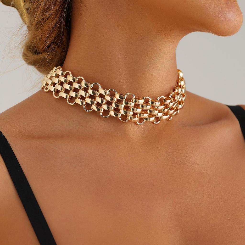 Chunky Punk Chain Necklace and Metal Bracelet Set