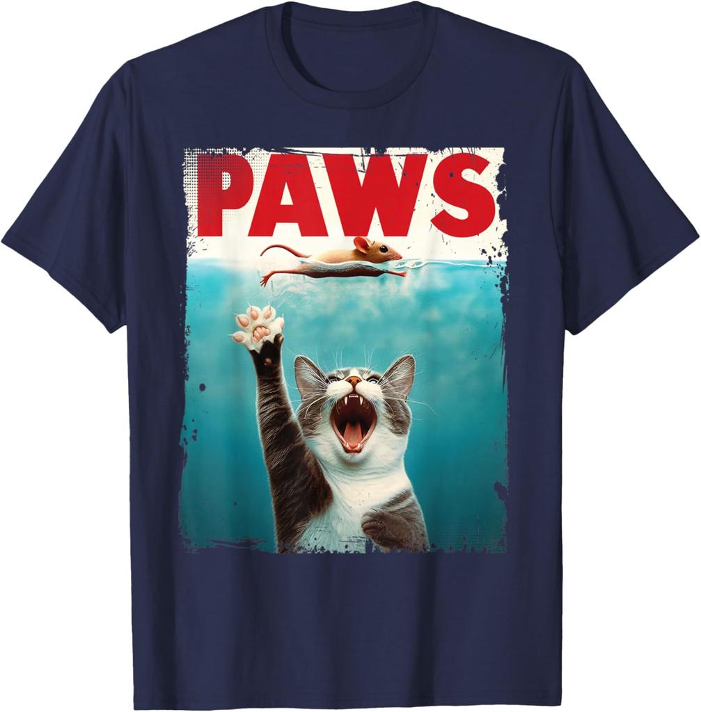 PAWS Parodia Gatto Topo Umoristico Gatto Insegue Topo Maglietta Gattino