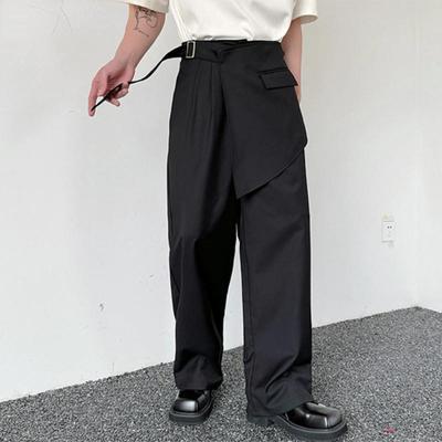 Calça Blazer Casual Solta com Zíper para Homens Cor Sólida
