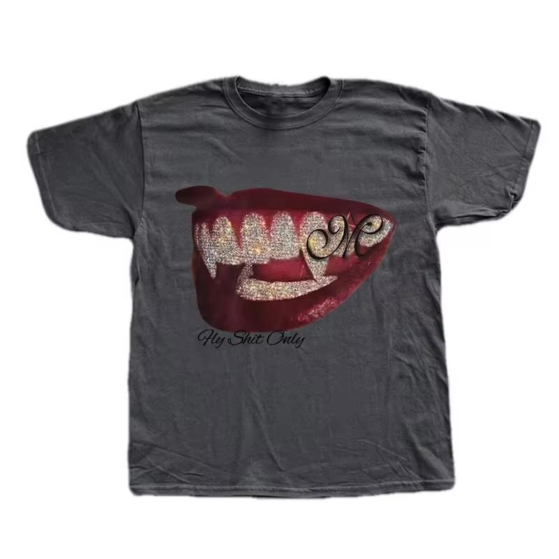 Streetwear Punk Nadměrné Ležérní Vzor Zubů Pánské Dámské Goth Tričko Y2K Harajuku Hip-hop Bavlna Krátký Rukáv Top Trička Unisex