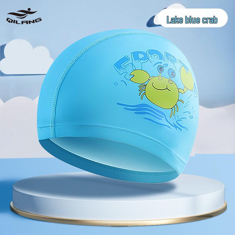 Kids' Cartoon Swim Cap with Waterproof Ear Protection & High Elasticity - Comfortable PU Cap for Boys & Girls, Customizable Logo Available.