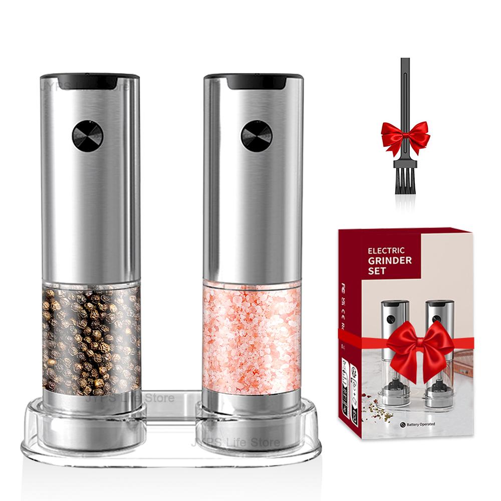 Electric Salt And Pepper Grinder Stainless Steel Automatic Pepper Grinder Adjustable Coarseness Refillable Mills Battery Powered