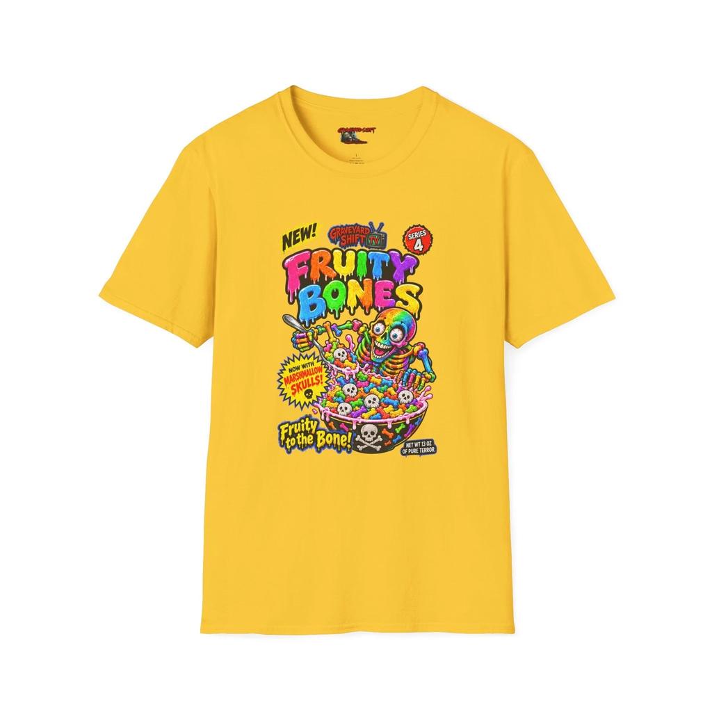Horror Cereal Fruity Bones T-Shirt Retro 80s Skeleton Unisex