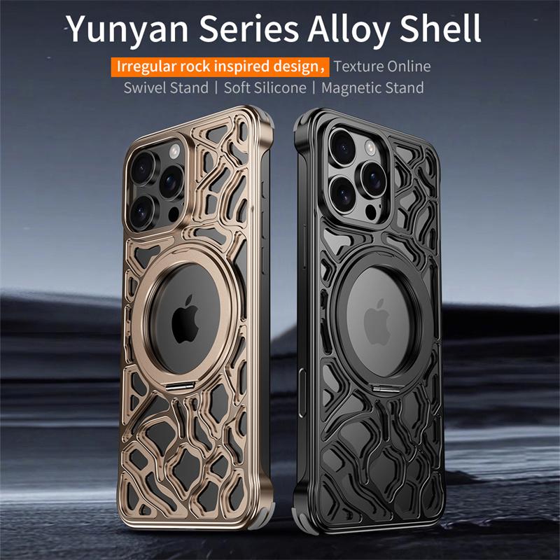 Luxury Metal Alloy Phone Case For iPhone 16 15 17 Pro Max 360°Rotating Bracket Magsafe Lens Protect Shockproof in-vehicle Cover