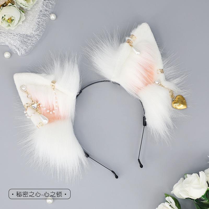 Cute Plush Fox Ears Headband Cos Headgear Accessories Comic Show Props Simulation Animal Ears Love Pendant Hair Accessories