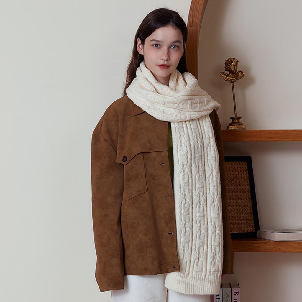 Vintage thick needle twist wool solid color knitted scarf women's winter soft waxy advanced sense warm couple scarf shawl