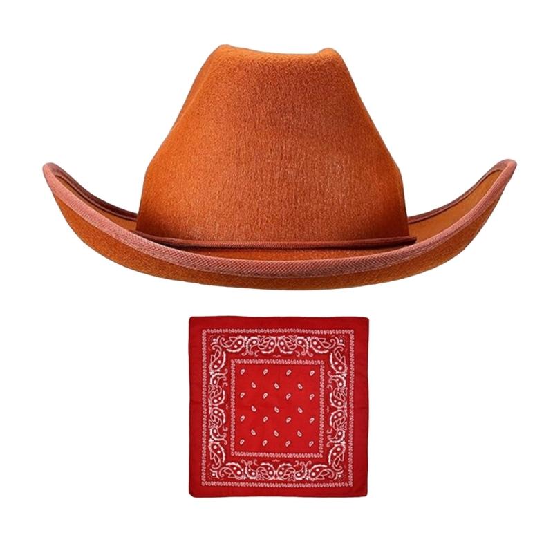 Childrens Western Styles Hat And Neck Scarf Combo Pretend Play Dressing Up Outfit Summer Sun Protection