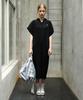 Waiowai Easy Pleated Hooded Long Dress_Black