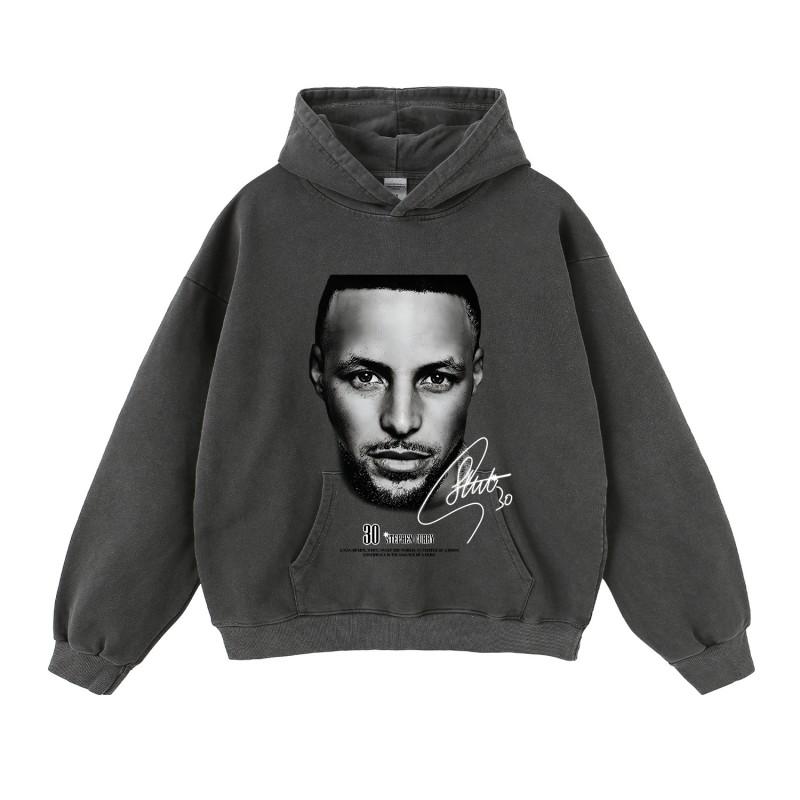 Mens Oversized Cotton Hoodie Streetwear Loose Fit Heavyweight Sweatshirt With Distressed Wash Effect