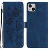 For iPhone 14 Wallet Case Rose Pattern Imprinted Leather Flip Stand Phone Cover