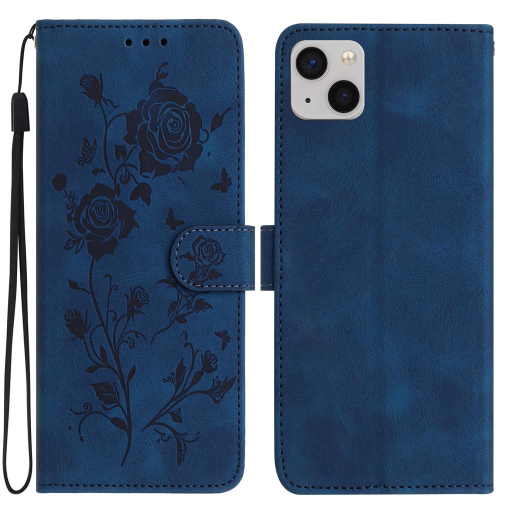 For iPhone 14 Wallet Case Rose Pattern Imprinted Leather Flip Stand Phone Cover