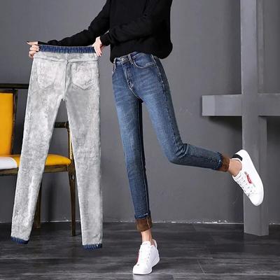 Winter Fashion Warm Thickened High-waisted Denim Jeans For Women Casual Velvet Ladies Jeans Streetwear Skinny Pants 30096