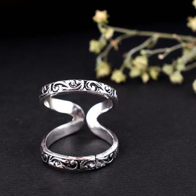Handmade Oxidized Silver Arthritis Ring – Adjustable Criss-Cross Double Band Boho Tribal Jewelry for Women & Men