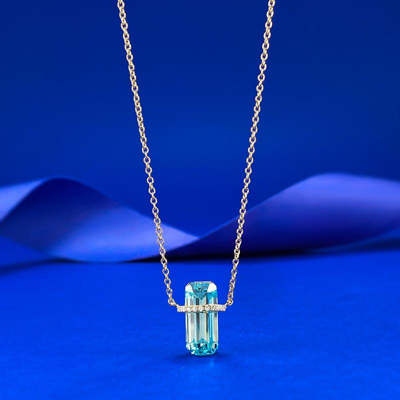 

Jewelry Blue Topa Zircon Necklace Refreshing Women S Daily Light Luxury Exquisite High Sense 925 Silver