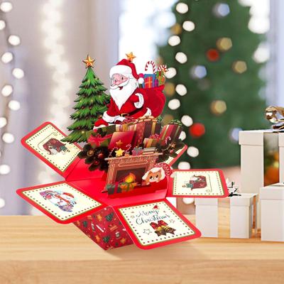 3D Christmas Cards Popup Festive Santa Greeting Cards Hexagonal Christmas Ornament With Envelops Sticky Notes for Kid Gifts