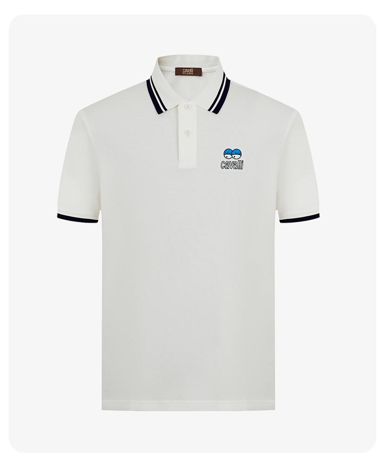 [Collar Contrast Cartoon Pattern] Spring and Summer Casual Versatile Solid Color Men's Short Sleeved Polo Shirt