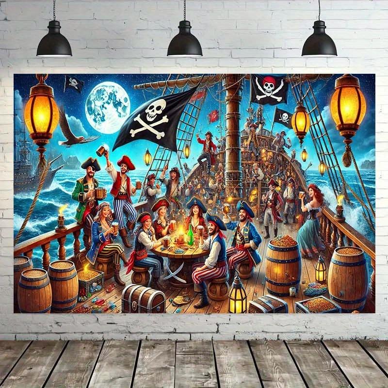 1 Pirate Themed Party Banner with Treasure Chest Skull and Cross Bone Design Suitable for Birthdays Holidays Parties