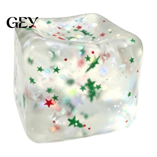 Christmas Stocking Stuffers Stress Cube Fidget Toy, Transparent Squeeze Toy with Glitter, Relaxation Hand Ball Sensory for Anxiety Relief &