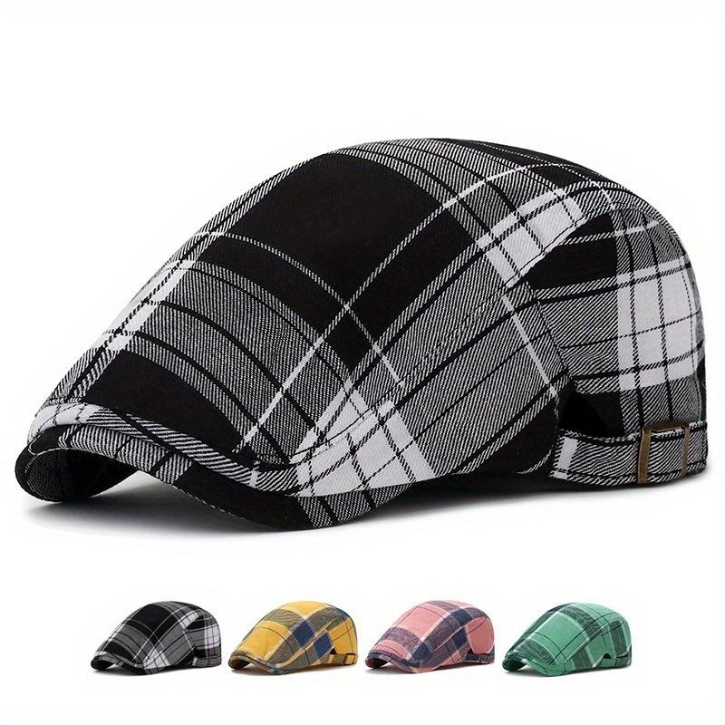 Spring and Summer Thin Breathable Cap Men's British Retro Beret Women's Bud Top Hat Casual Plaid Visors Hat for Dad