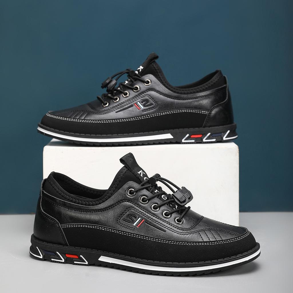 Fashion 2025 New Men's Breathable Leather Business Shoes Color-Block Non-Slip Casual Sneakers Comfortable Fashion Footwear for Big Size