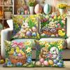 1Pc Easter Bunny Flower Chick Pillowcase Cute Funny Yellow Green Pink Decorative Pillow Cover Zipper Closure Machine Washable