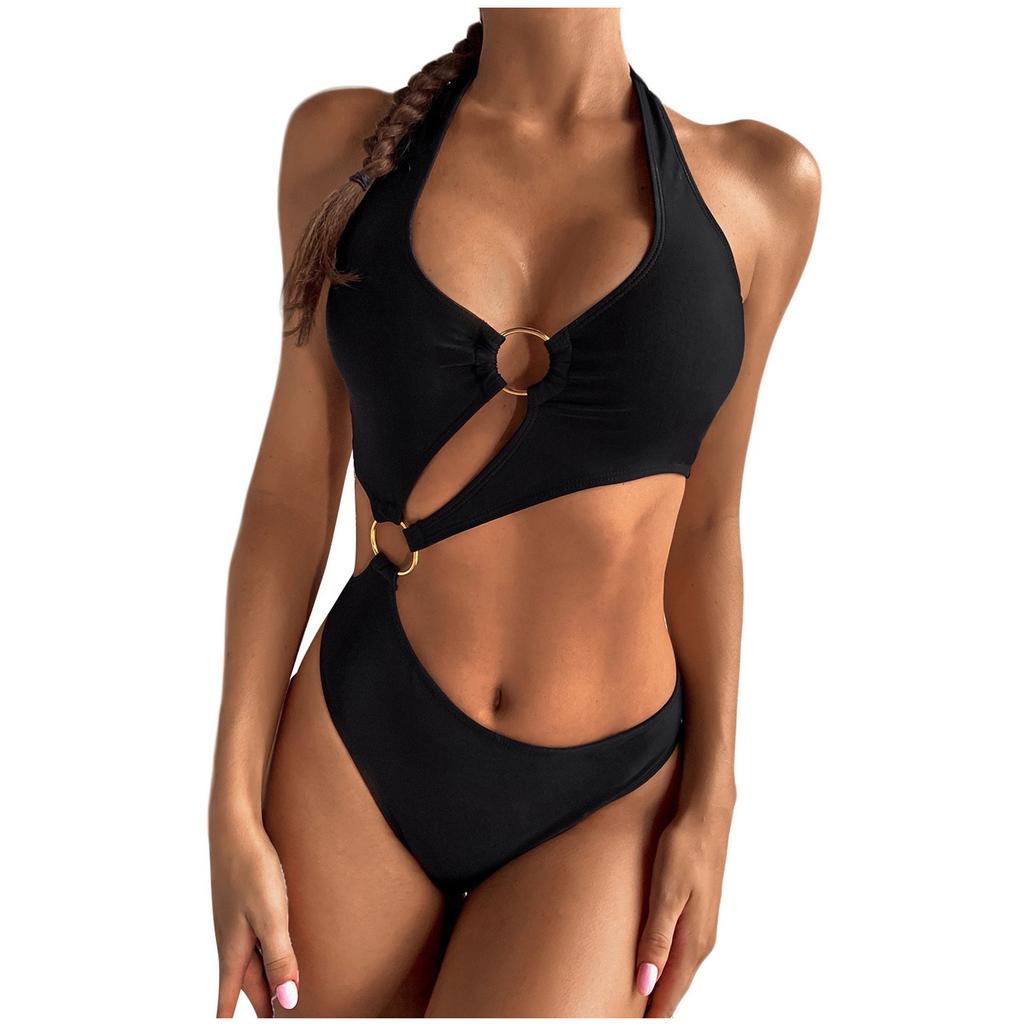 Damen Einteiliger Einfarbiger Badeanzug Badeanzug Bandage Bikini Schwimmen Strandbekleidung