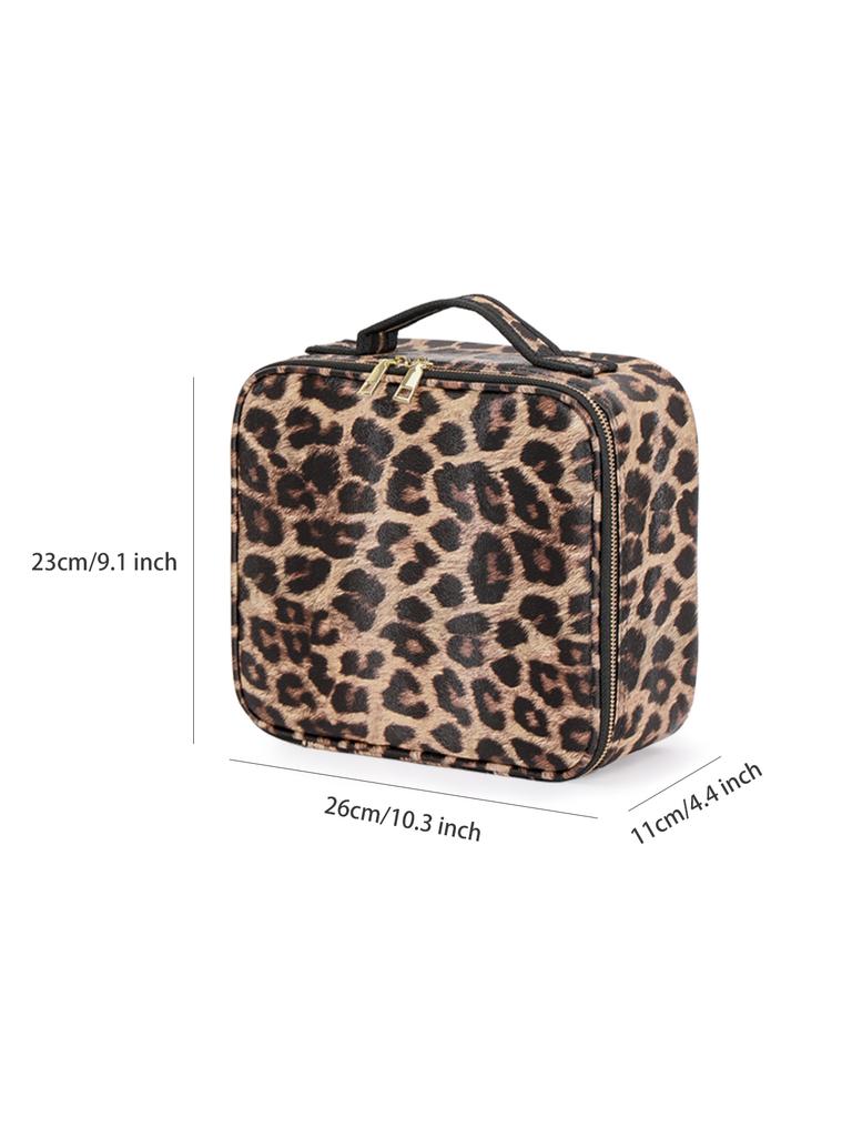 Make-up-Tasche mit Spiegel und Lichtern 3 Farben Dimmbare LED Make-up-Etui, Kosmetik-Organizer Zubehör Make-up-Koffer LEOPARD