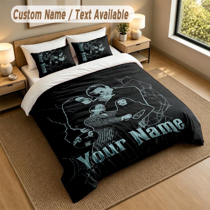 3Pcs Bedding Set Custom Name Text, 1 Sheet 2 Pillowcases Home Bed DecorThe Addams Family