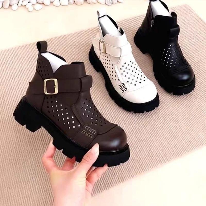 Dziurawe Fajne Buty Damskie Wiosna i Lato Nowe Codzienne Krótkie Buty Gruba Podeszwa Martin Fajne Buty