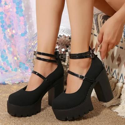 Zapatos de tacón grueso rosa con tiras en el tobillo, plataforma cuadrada, tacón alto para mujer, zapatos de plataforma, primavera 2024