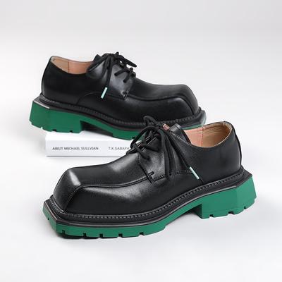 Modne męskie codzienne skórzane buty Derby Męskie kwadratowy nosek Modne spersonalizowane buty projektanta Męskie sznurowane Gruba podeszwa Podwyższające buty