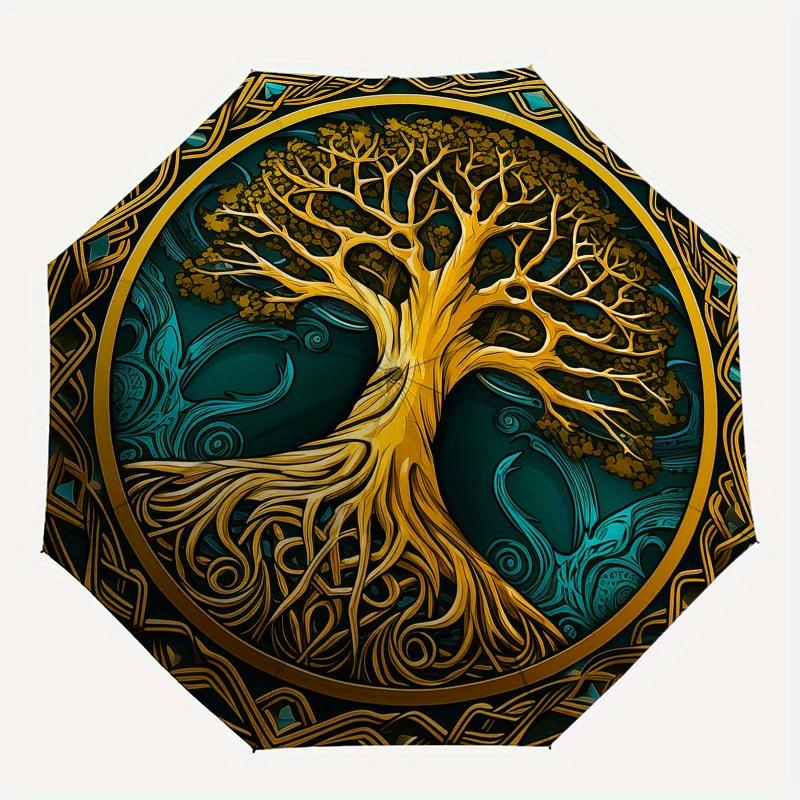 """Baum des Lebens Wandkunst""": Majestät der Natur in jedem Detail"Regenschirm, Tragbarer 3-fach Kompakter Regenschirm für Männer & Frauen ES63