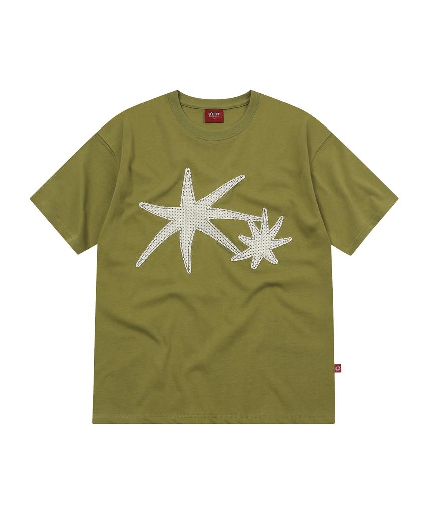 S'EST Star Orbit Applique T-Shirts Olive