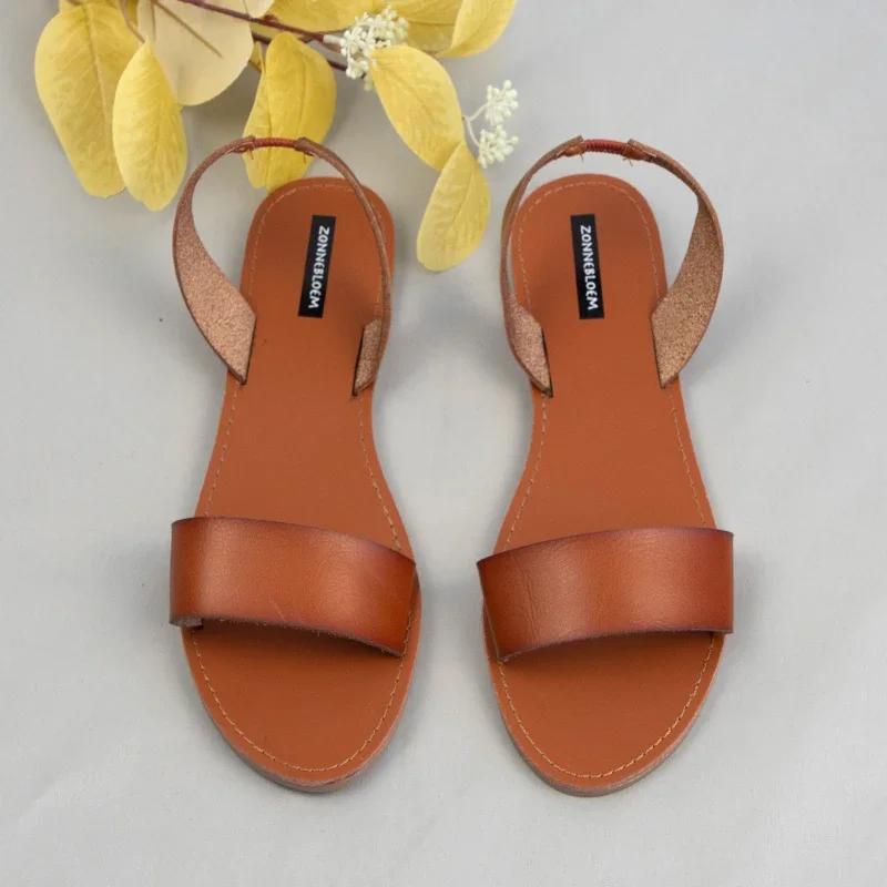 Fashion Sandals Women for 2025 Summer Beach Shoes High Quality Leather  Woman Flat Style Back Strap Brand Ladies Shallow Footwear