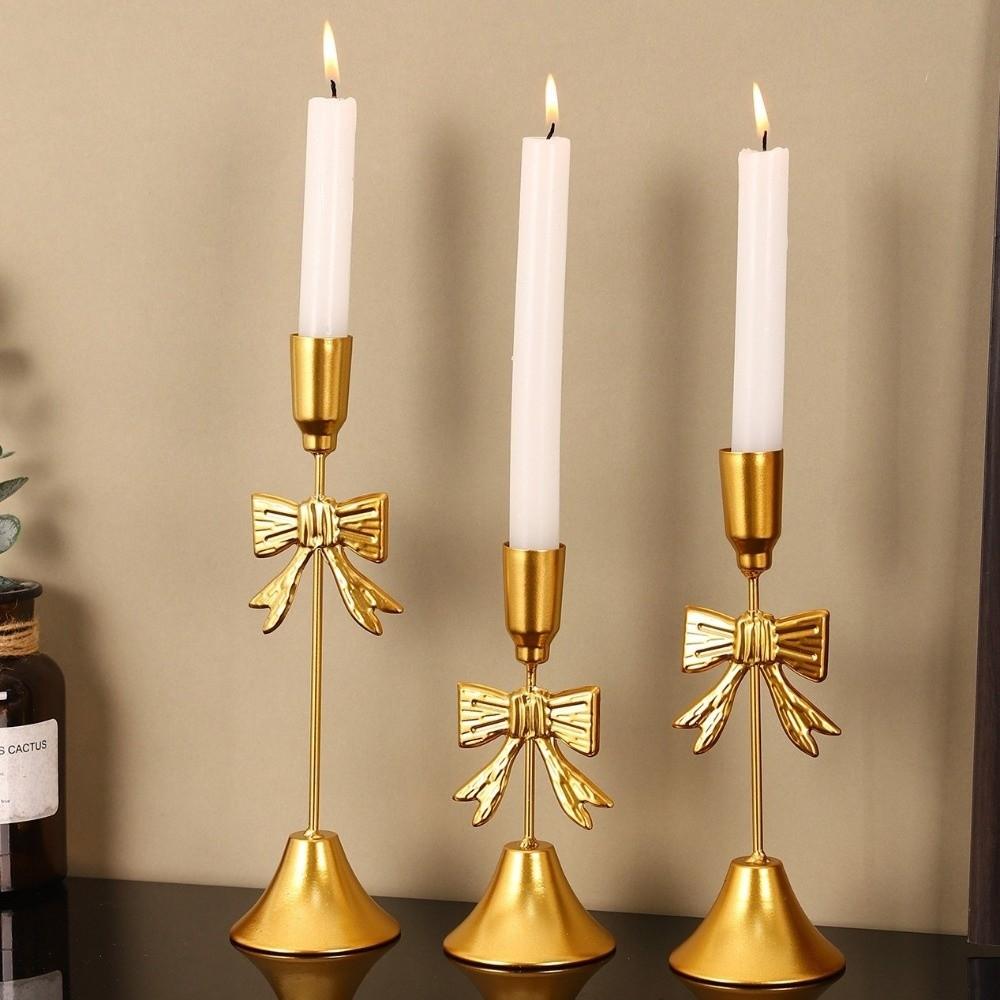 Mirror Finish Bowknot Candle Holders Vintage Iron Candlestick Decorative Stand  Wedding Decor