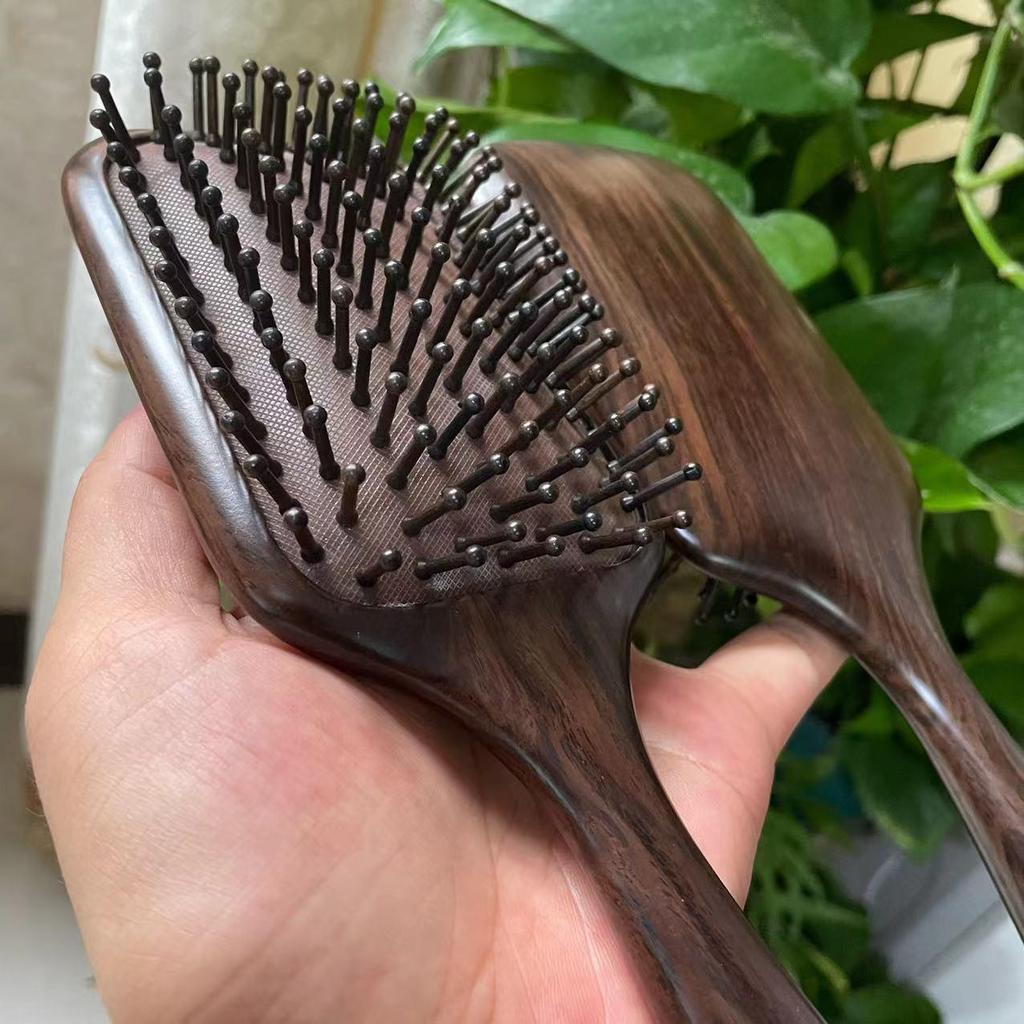 Große Ebenholz-Paddelbürste mit natürlichem Luftpolster für Kopfhautmassage und Locken