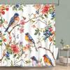 Hummingbird Floral Shower Curtain Birds Watercolour on Flower Branches Printed Polyester Bath Curtains Bathroom Decor with Hooks