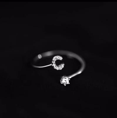 Fashion 925 Silver 26 Letter Ring Sparkling Diamond Zircon Open Ring Index Finger Your Ring Birthday Party Jewelry