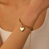 Heart-Shaped Stainless Steel Mirror Finish Bracelet for Women - European & American Style, Colorfast & Oil-Pressed Titanium Steel.