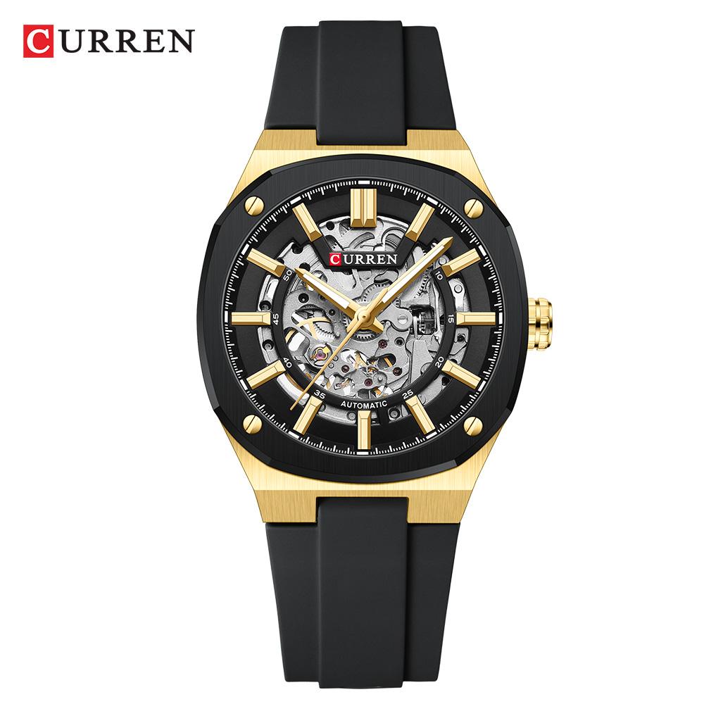 CURREN Men Automatic Mechanical Original Waterproof Silicone Strap Luminous Business Fashion Clock
