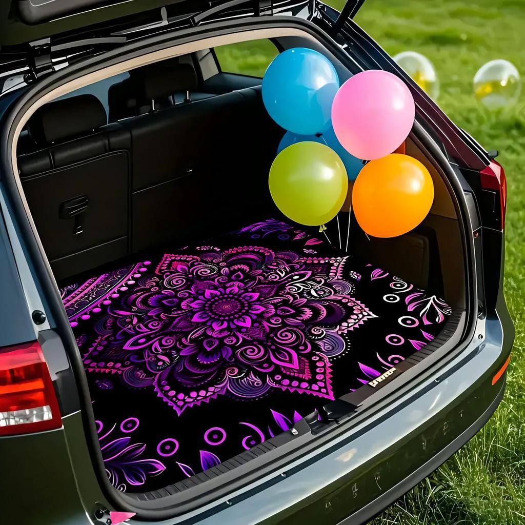 1Pcs Purple Pink Mandala Floral Car Trunk Mat with Anti Slip Cargo Liner Waterproof Rear Storage Protector Floor Mat for SUV Sed
