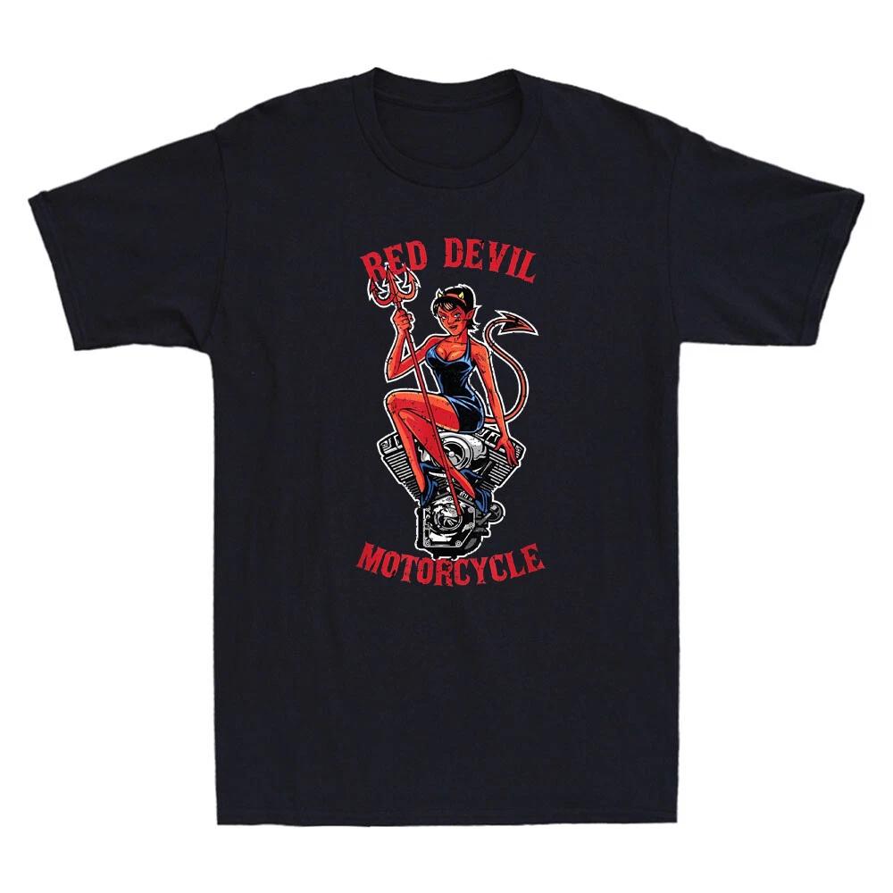 Red Devil Motorcycle Garage Devil Girl Funny Vintage Men s Short Sleeve T-Shirt L