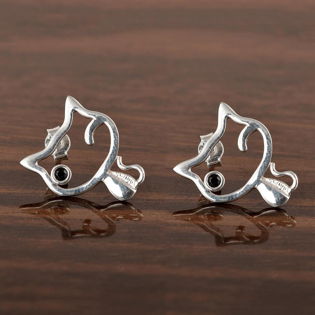 Winking Cat Stud Earrings- 925 Sterling Silver
