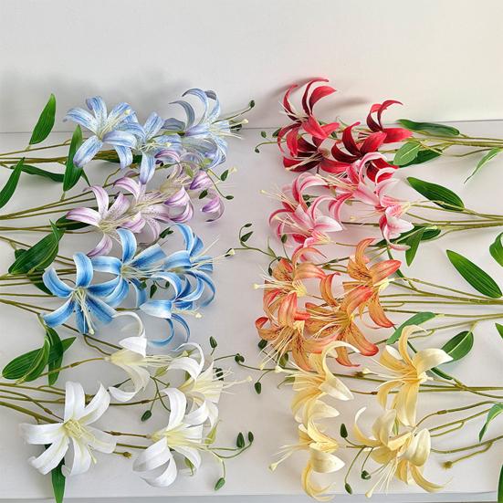 Faux Lily Flower Long Stem Artificial Lily Branch with 4 Bloom Heads And Leaves Real Touch Lilium Flower for Wedding Party Home Decor