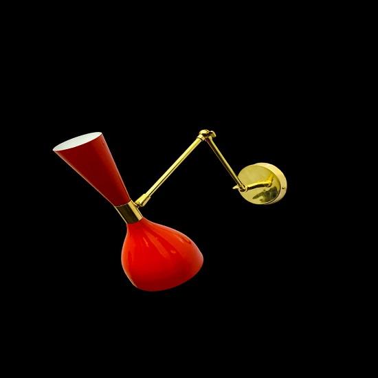 Wall Sconce Pair Shinny Red 1950s Mid Century Brass Italian Diabolo Wall Sconce Light Fixture 2 Bulb Pair